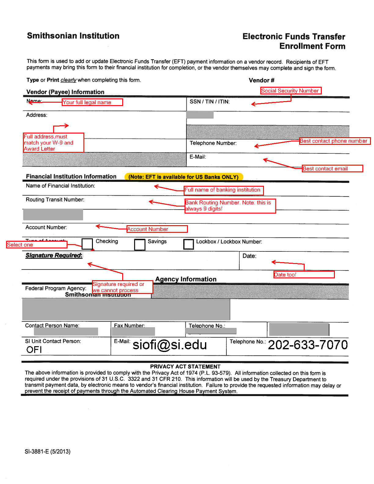 Electronic Funds Transfer Form Office of Internship Programs